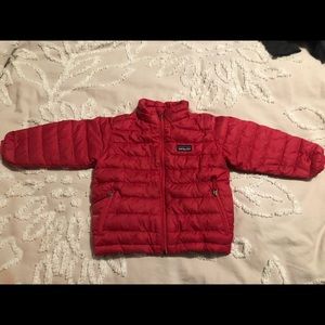 Patagonia 2T red (with pinkish undertone) winter puffer coat